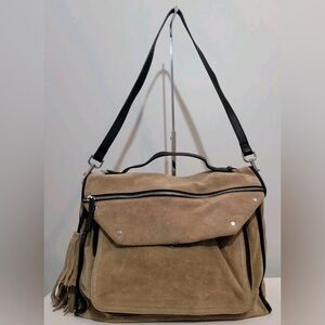 Zara Woman Vegan Suede Satchel Messenger Crossbody Bag Tan